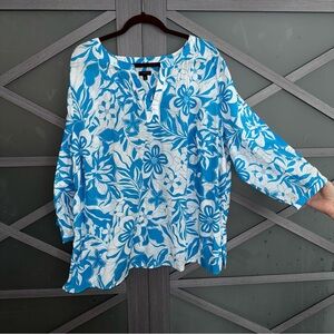 Blue and White Floral Blouse